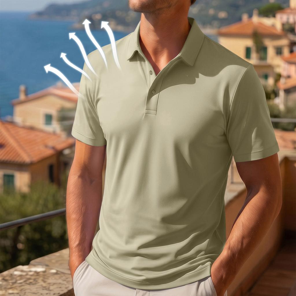 Pánske priedušné rýchloschnúce ľadové hodvábne polo tričko s gombíkmi a krátkym rukávom, odolné proti vráskam, na bežné nosenie a outdoorové aktivity