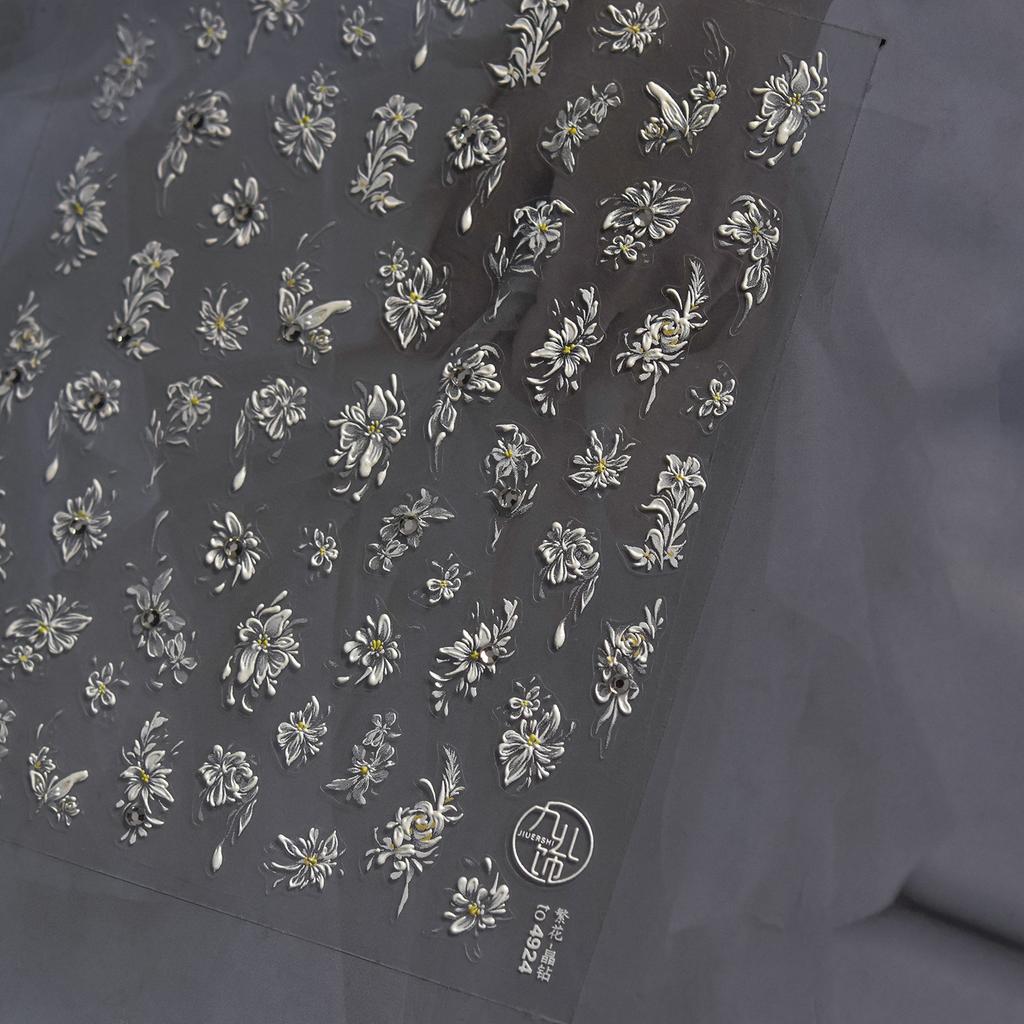1Sheet 5D Soft Embossed Relief Nail Stickers Cute Daisies Self Adhesive Slider Stickers Press On Nails DIY Nail Art Dec