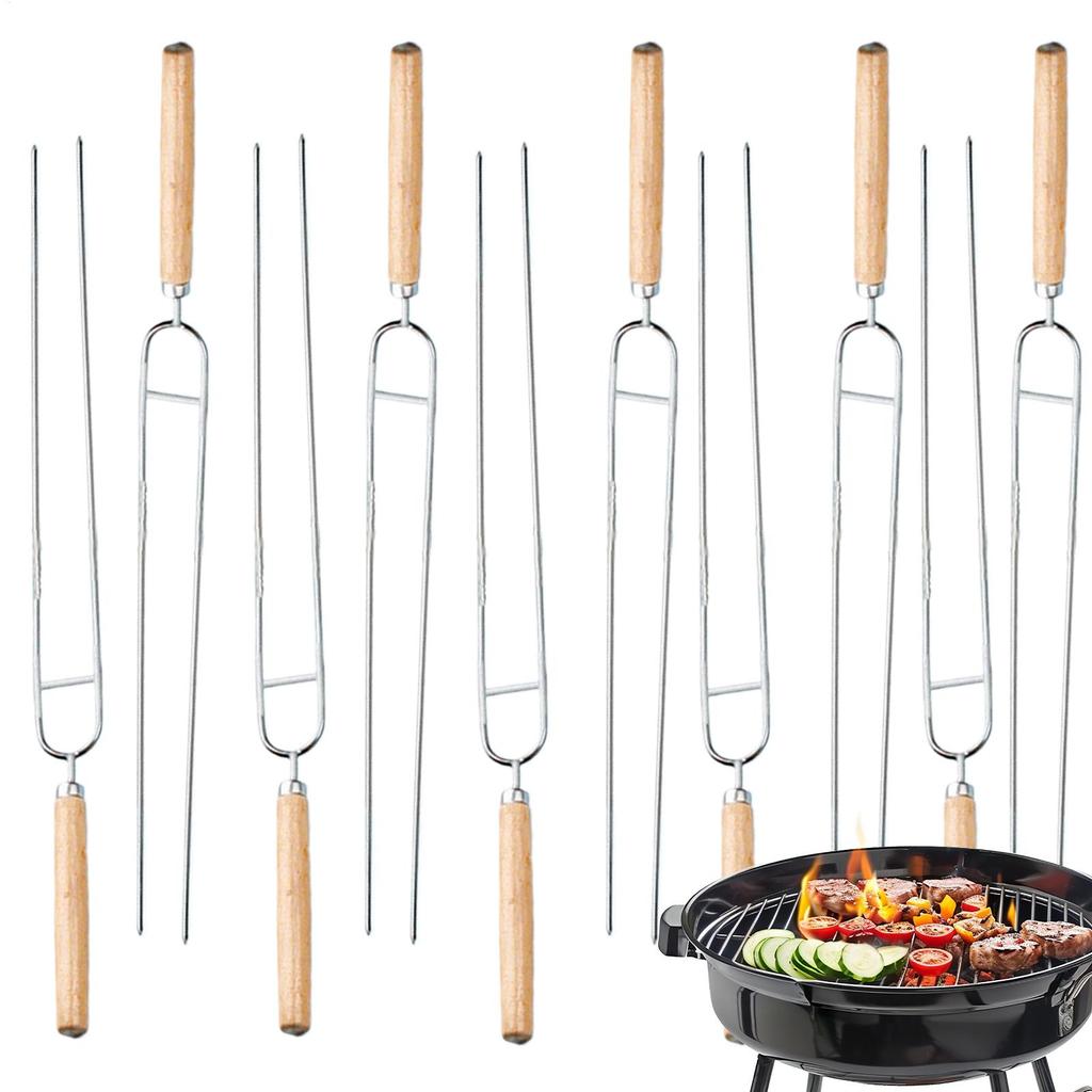 Stainless Steel BBQ Skewer U-Shaped Barbecue Brazing Fork Reusable Kebab Accessories Grill Sticks 10 Pieces Double Pronged Tool