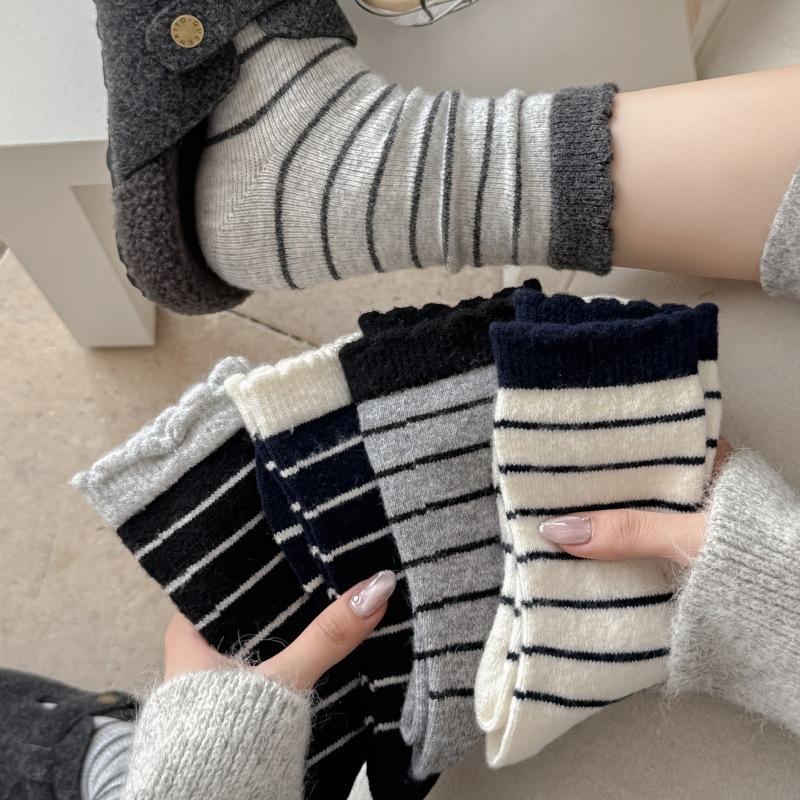 Stacked Socks Tide Striped Thermal Socks Children Medium Tube Socks Wool Late Autumn