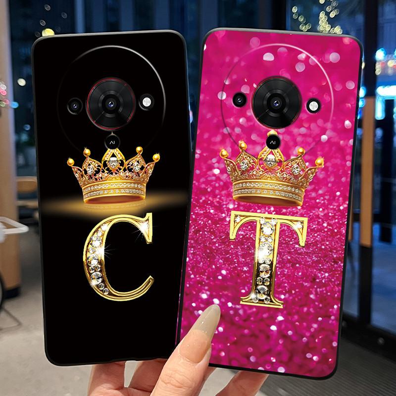 Elegant Simple Crown Initial Letter Case For ZTE Blade A76 5G Soft Silicone Black Case Shockproof Shell ZTE Blade A76 5G Casing