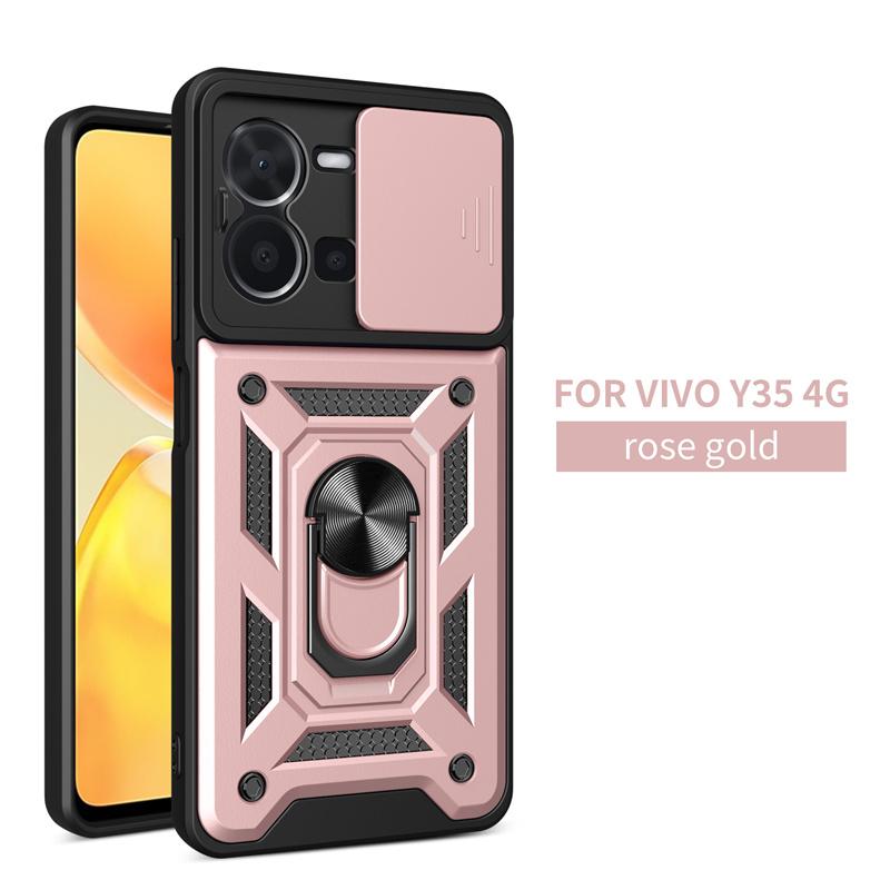 

Чохол для Vivo Y35 4G Чохол з кришкою для захисту об єктива камери для Vivo Y 35 VivoY35 35Y Броньований протиударний чохол-підставка для телефону Capa For Vivo Y35 рожевий колір золота