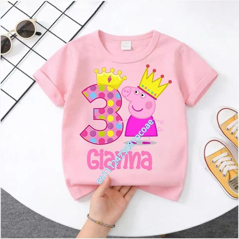 summer T-shirt Peppa Pig 1-8 years old children' Polyester short-sleeved boys' sports shirt, girls' casual top with digital print