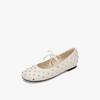 Fashion Retro Flat Shoes for Women Spring and Autumn Round Toe Bow Comfortable Loafers Shoes Mary Jane Rhinestone Flat Shoes for Ladies