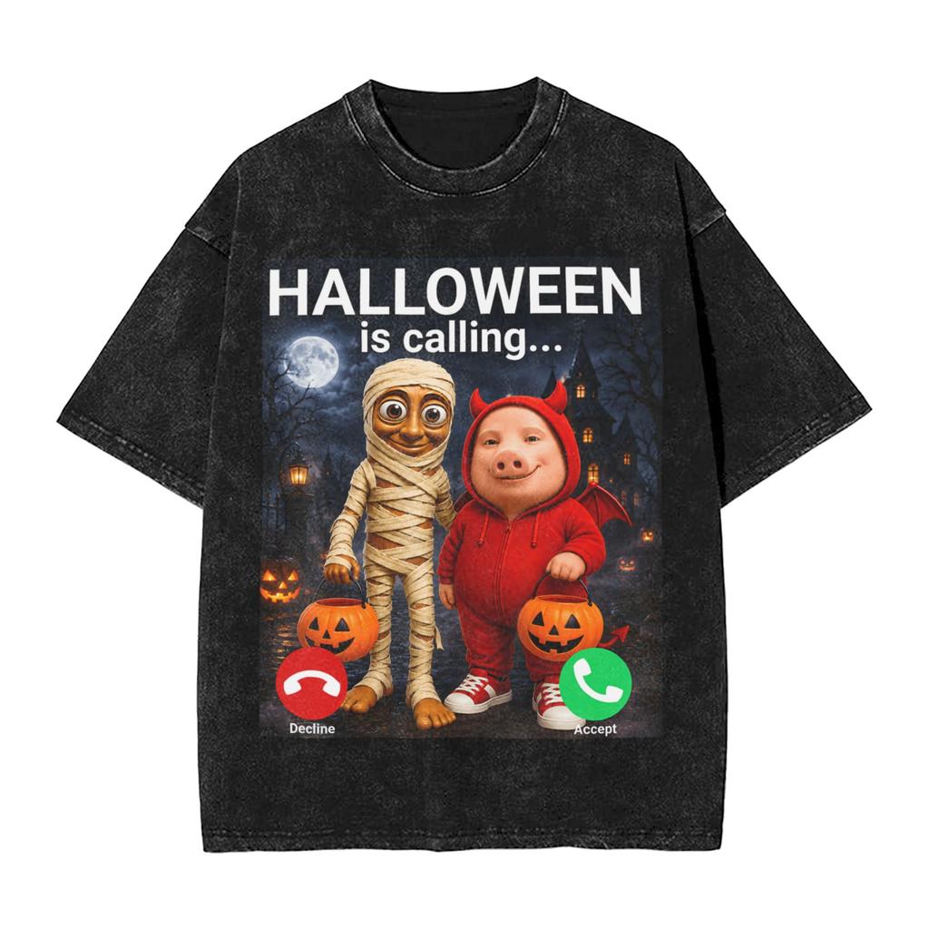 Halloween Tung Tung Tung Sahur John Pork T Shirt for Men 100% Cotton Leisure T-Shirts Crew Neck Tees Short Sleeve Clothes Adult