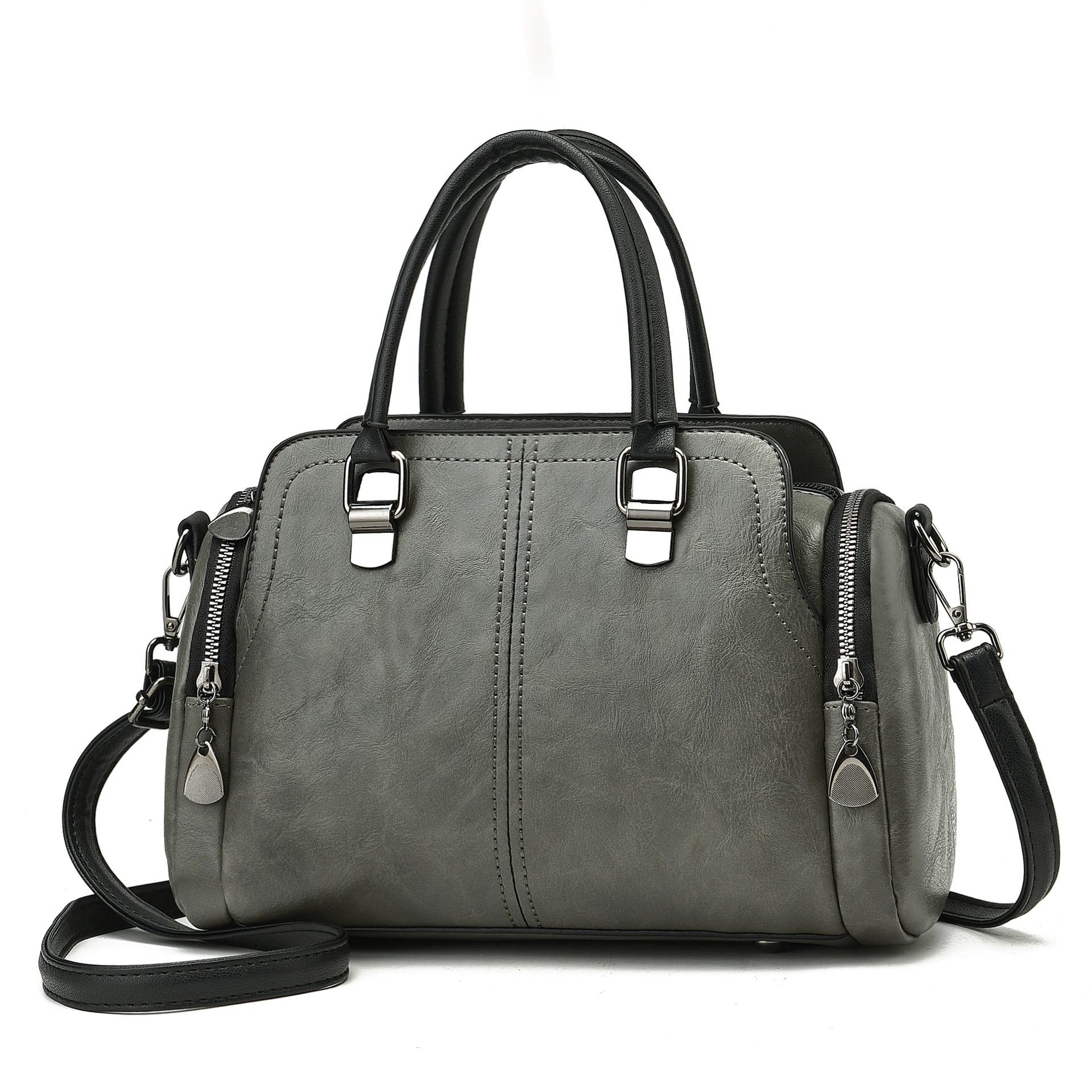 

Women s Bag 2025 New Fashion Handbag Middle-aged Women s Bag Large-capacity Soft Leather Mother Shoulder Messenger Bag 30cm*14cm*19cm сірий