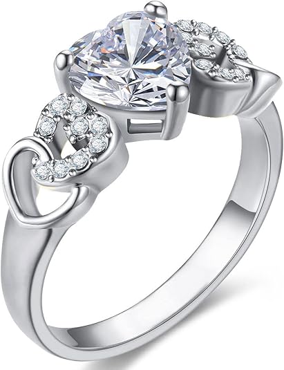 18K Rose gold Plated Love Heart Cubic Zirconia Promise Halo Engagement Promise Eternity Valentine's Day Ring for Women Size 6-10