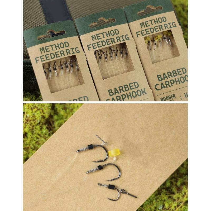 Pack of 8 Pre Tied Fishing Rigs Barbed Hook Method Feeder Rigs for Lake River Fishing Trip Fishing Tackle Accessories