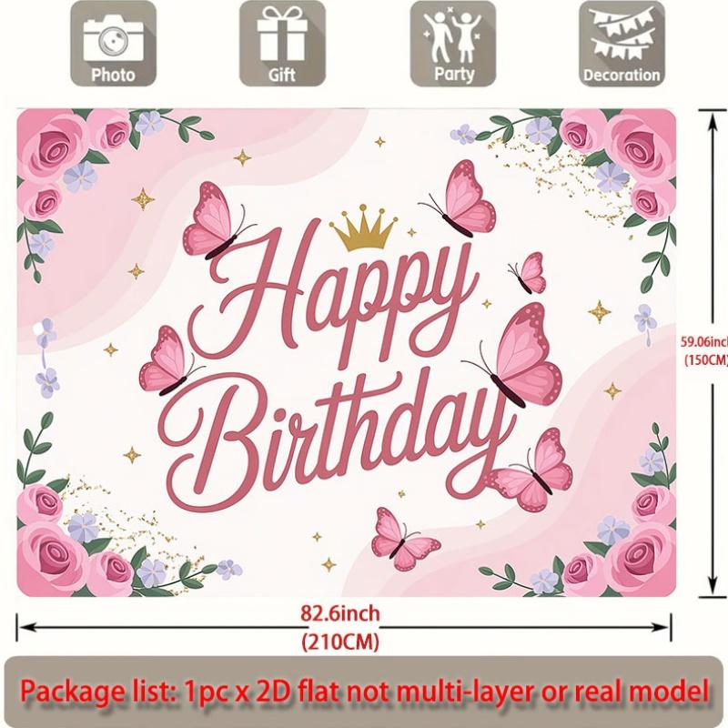 Party Backdrop Pink Flat Butterflies Roses Events Wedding Coming Ceremony Four Event Backdrop Decoration Front Door Decor