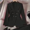 Blazer a tinta unita e a quadri da donna, Giacca da completo in misto cotone poliestere stile urbano, Blazer da pendolare per l'ufficio