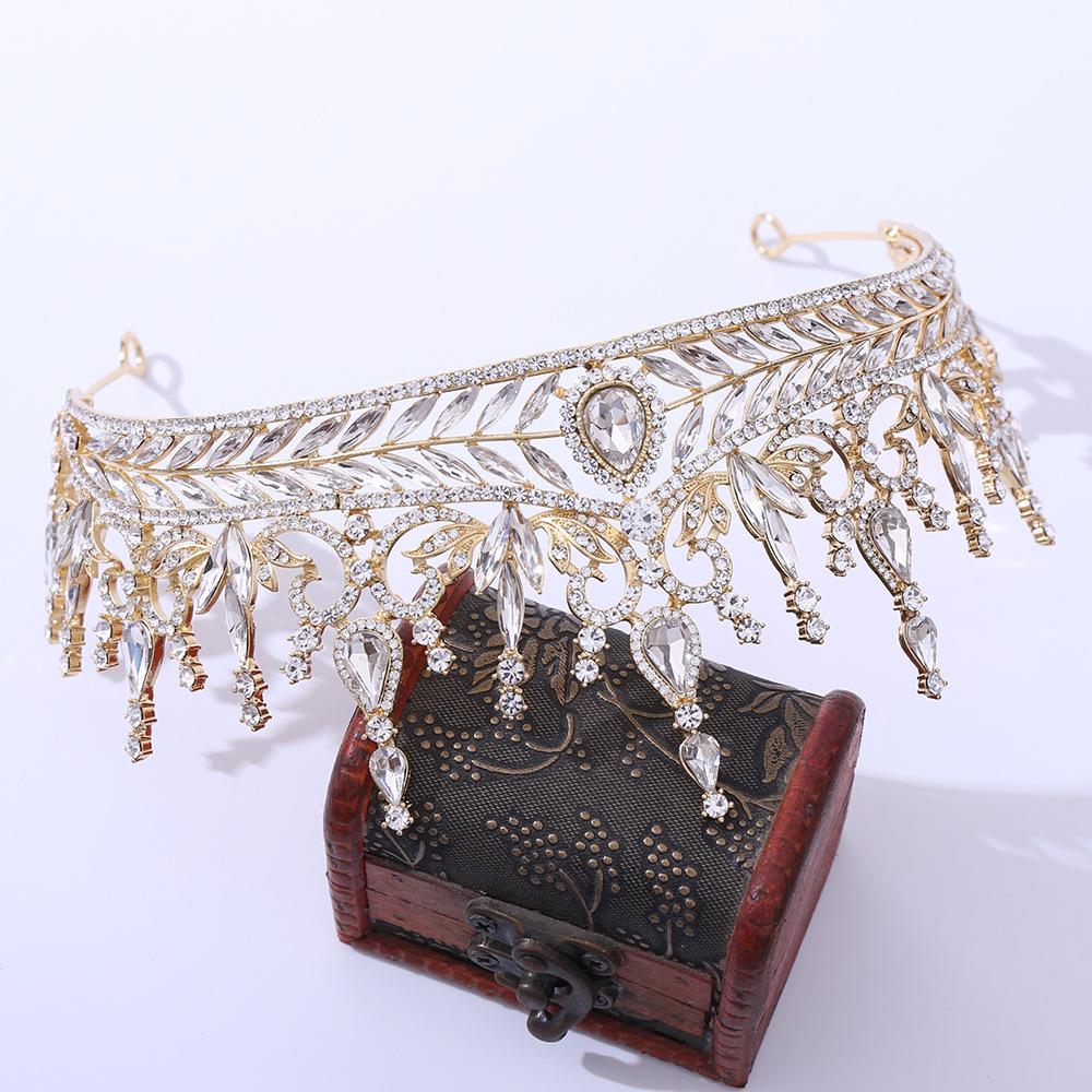 Neues Hochzeitsstirnband, luxuriöse kristallbesetzte rote Barock-Brautkrone, Haarschmuck-Krone