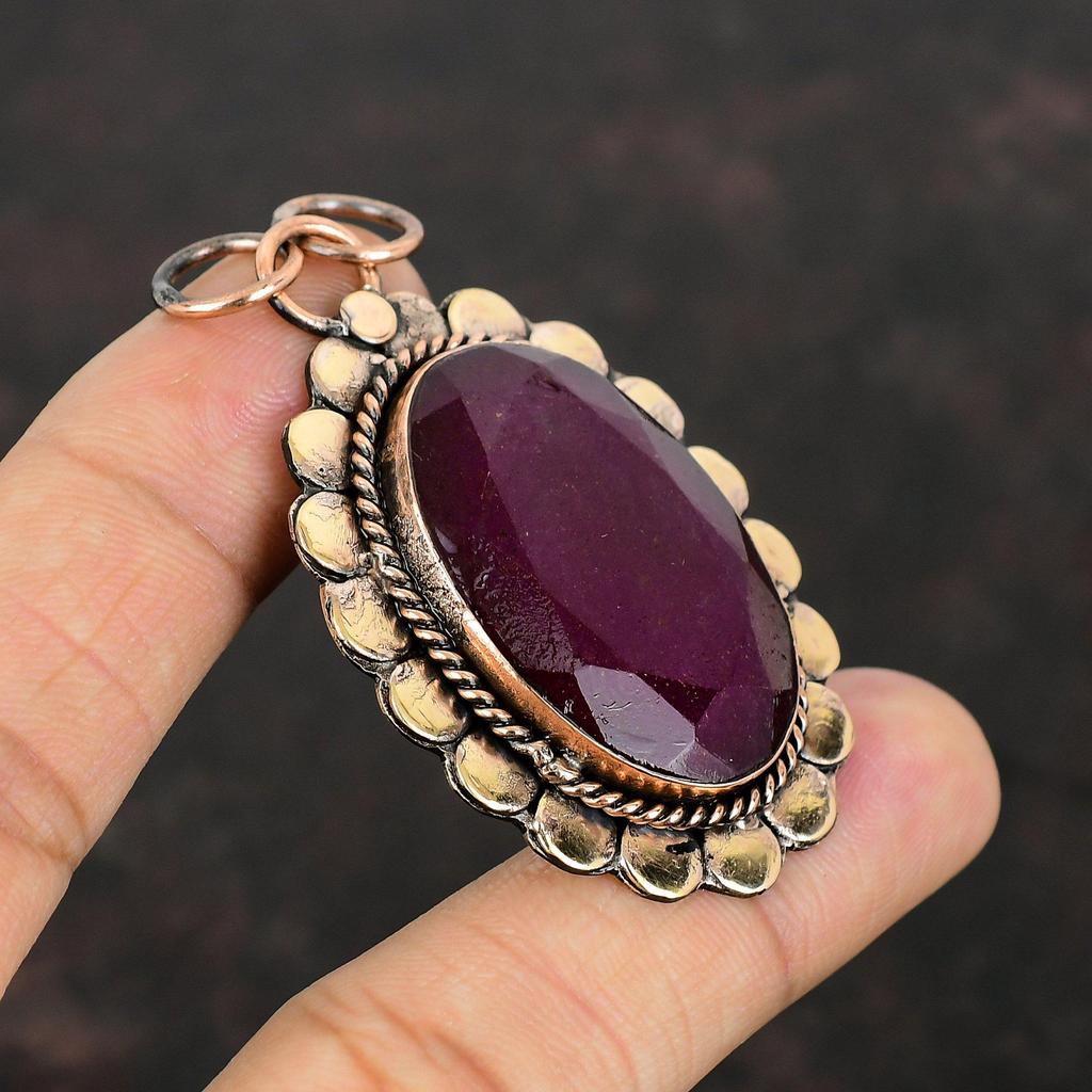 Faceted Kashmir Ruby Pendant Copper Pendant Gemstone Handmade Pendant Antique Jewelry Brand New Pendant Copper Jewelry For Mom Gifts For Him