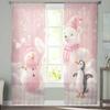 Christmas Pink White Bear Penguin Sheer Curtains for Living Room Decoration Window Curtains Kitchen Tulle Voile Curtains