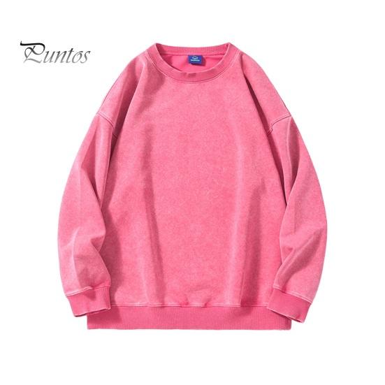 

Унисекс весна-осень Топ состаренный дизайн хлопок О-образный вырез однотонный цвет с эластичными манжетами и подолом свободный пуловер женский мужской свитшот для работы в отпуске M