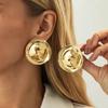 SHIXIN Trendy Geometric Round Stud Earrings for Women Retro Glossy Irregular Gold Color Piercing Earrings Fashion Jewelry Gift