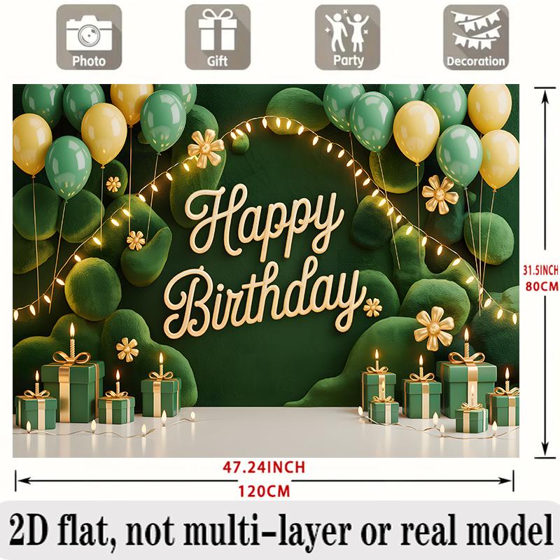 Green Happy Birthday Banner, Fresh Photo Backdrop Wall Decor for Party