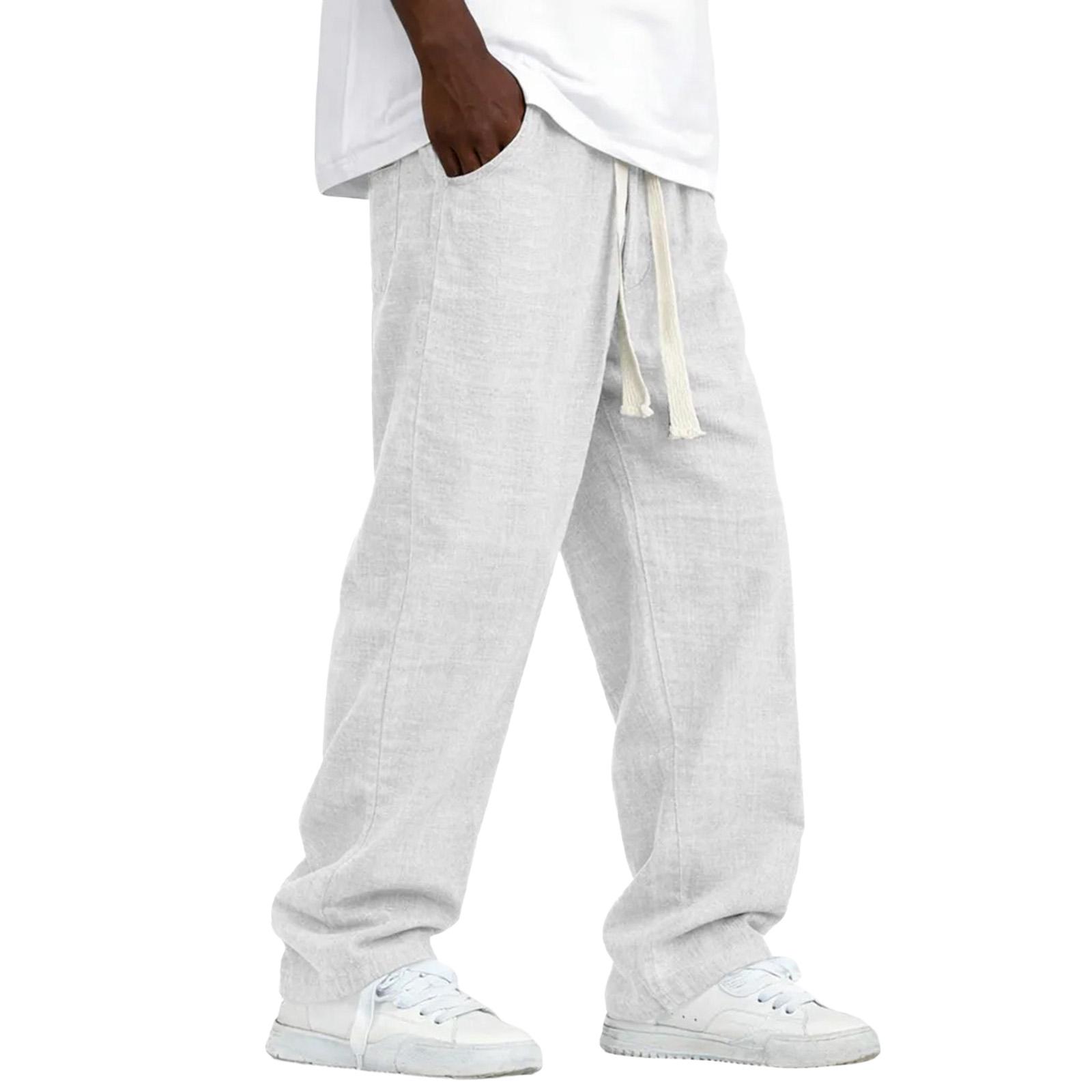 

Men s Cotton Linen Trousers Men s Casual Fashionable Cotton Linen Trousers S білий