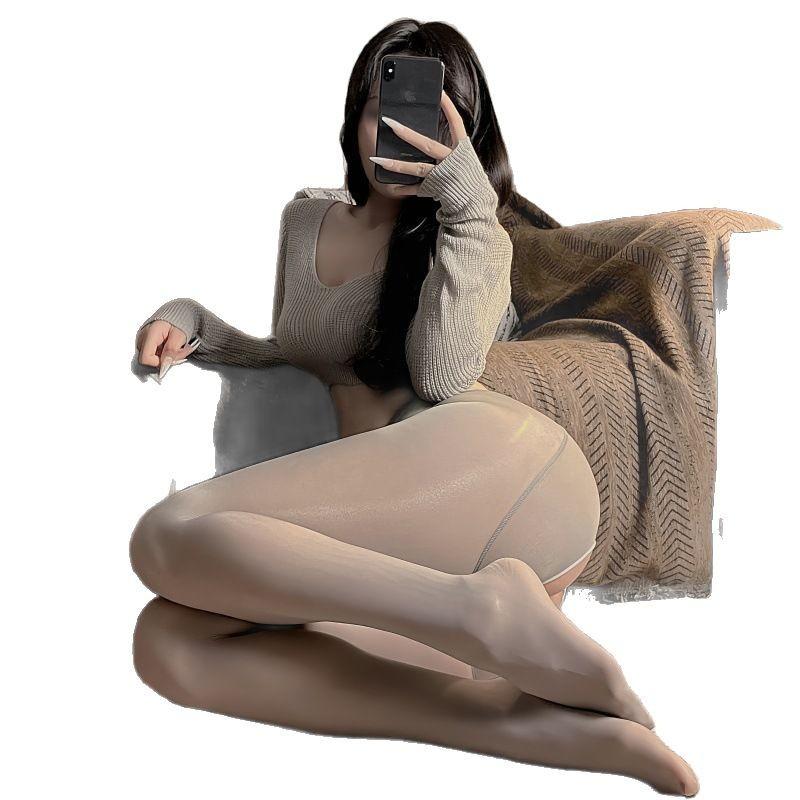 8D Ultra-Thin Horse Oil Socks Zipper Opening Size Adjustable Sexy Open Crotch Stockings Women'S Pantyhose Gloss Socks