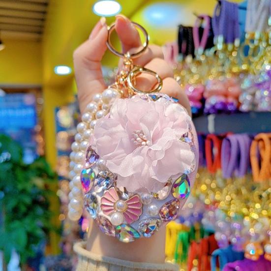 Rhinestone Bling Pocket Mirror Keychain Double-sided Round Folding Makeup Mirror Wristlet Bag Charm for Handbag Purse Travel Accessory