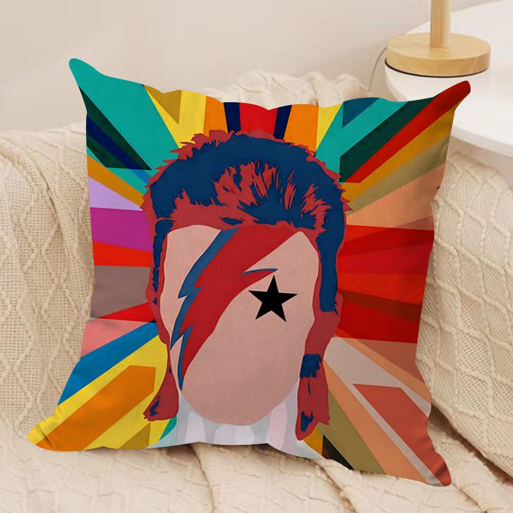 David Bowie Kissenbezug Weicher Plüschstoff Beidseitig Bedruckter Sofakissenbezug für Alle Jahreszeiten Heimdekoration Geschenk
