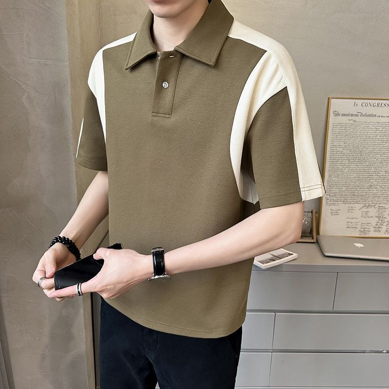 Herrenbekleidung Sommer Mode Kontrastfarbe Patchwork Atmungsaktiv Polo T-Shirt Männlich Einfach Lässig Kurzarm Locker Baumwolle Oberteile