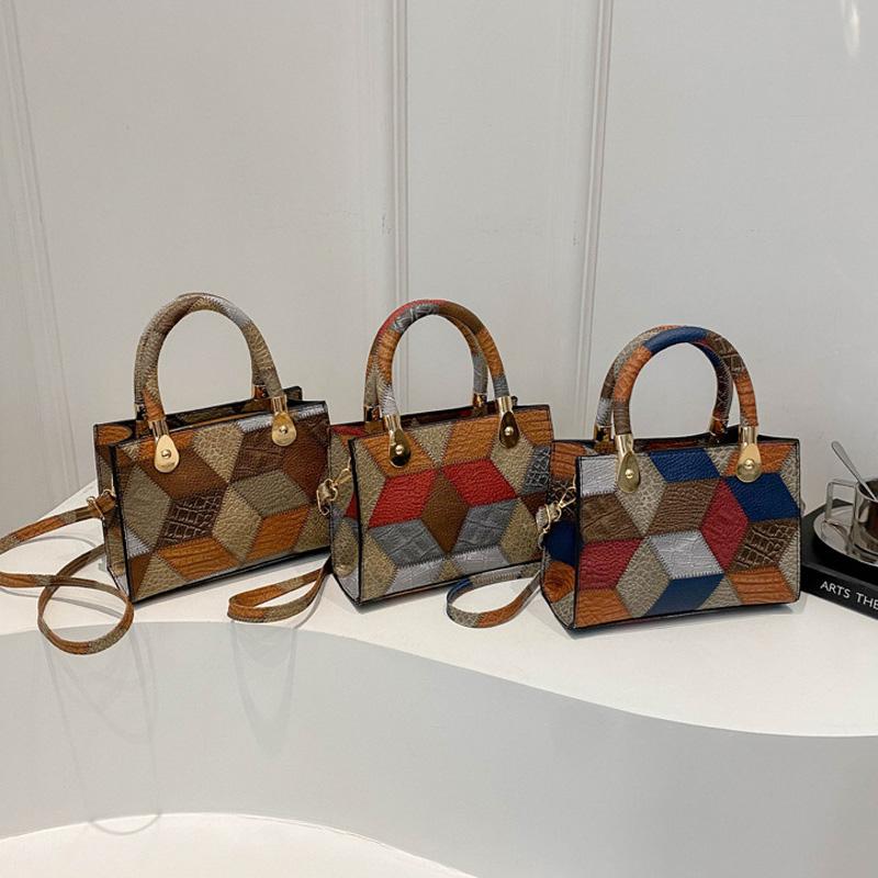 Fashion Patchwork Leather PU Top-handle Bags For Women Square Design Ladies Handbags Crossbody Shoulder Bags For Daily Used