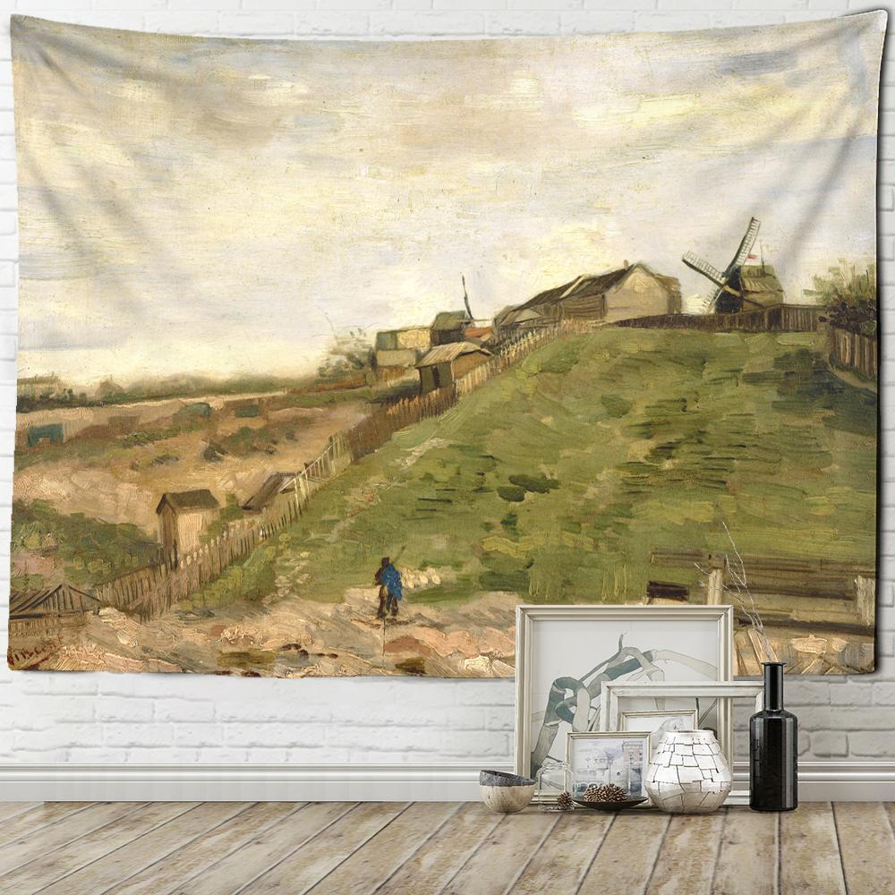 Oil Painting Farmland Tapestry Wall Hanging Hippie Psychedelic Witchcraft Van Gogh Abstract Art Home Decor