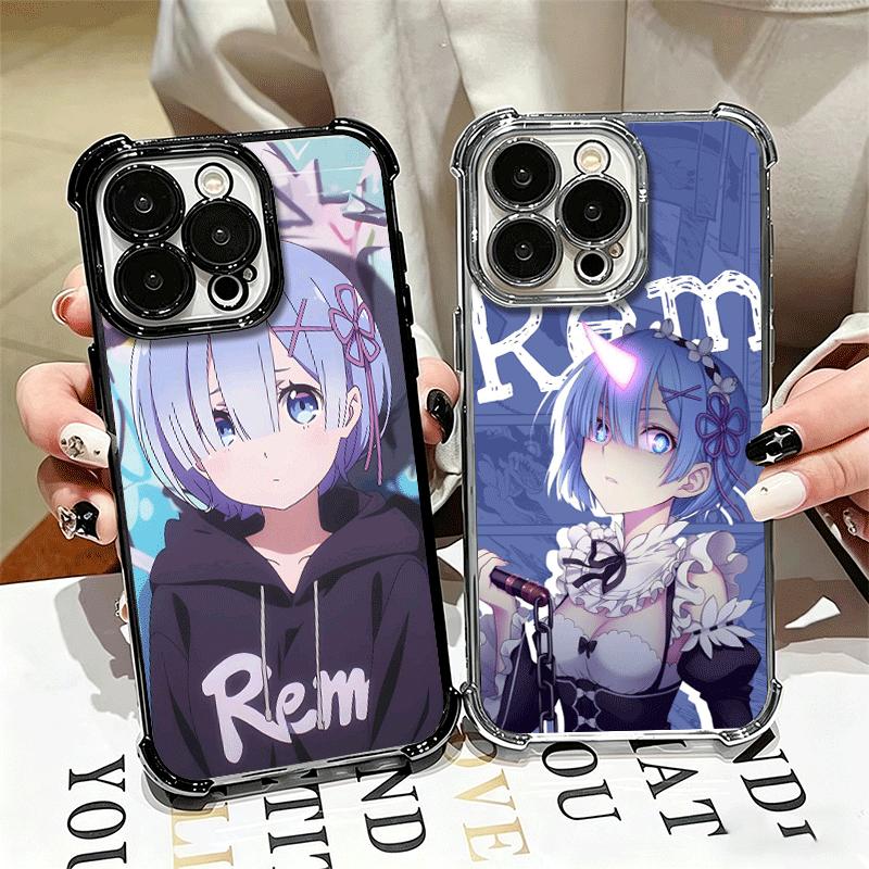 R-Rem Re Zero Anime Soft Phone Case For iPhone 15 16 17 Air 14 Pro Max 16E Plus 13 12 Mini Plating Anti-Fall Fundas