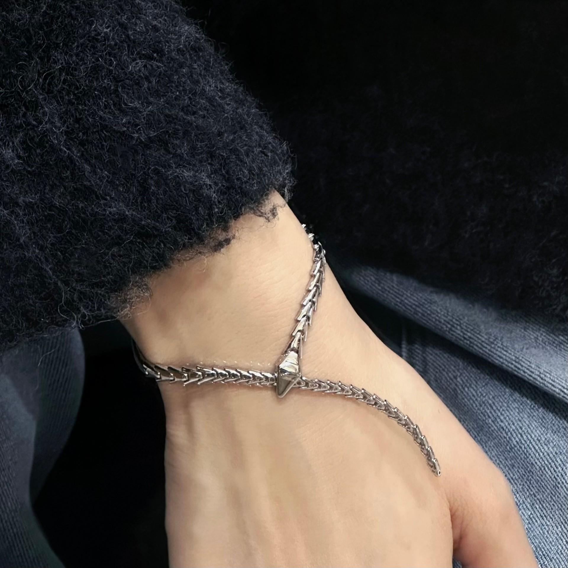 S925 Sterling Silver Y-Shaped Snake Necklace & Bracelet – High-End European American Fashion, Sleek Clavicle Chain with a Light Luxury Feel 925 Silver