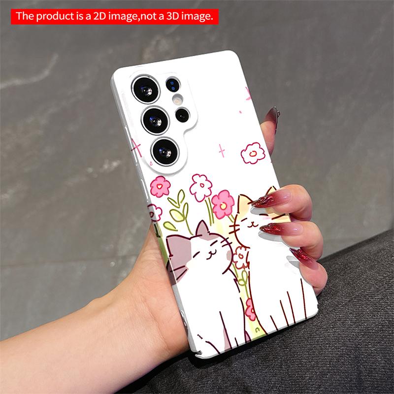 2DFlat Samsung Phone Case Cute Cats In Flower Garden Phone Case Applicable To Galaxy S23 S24 S25ULTRA S26 A12 A14 A15 A16 A54 A55