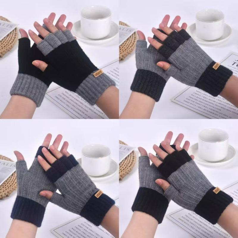 Half-finger Gloves Winter Warm Student Writing Gloves Plush Knitted Cold-proof Gloves Travel Cycling Gloves