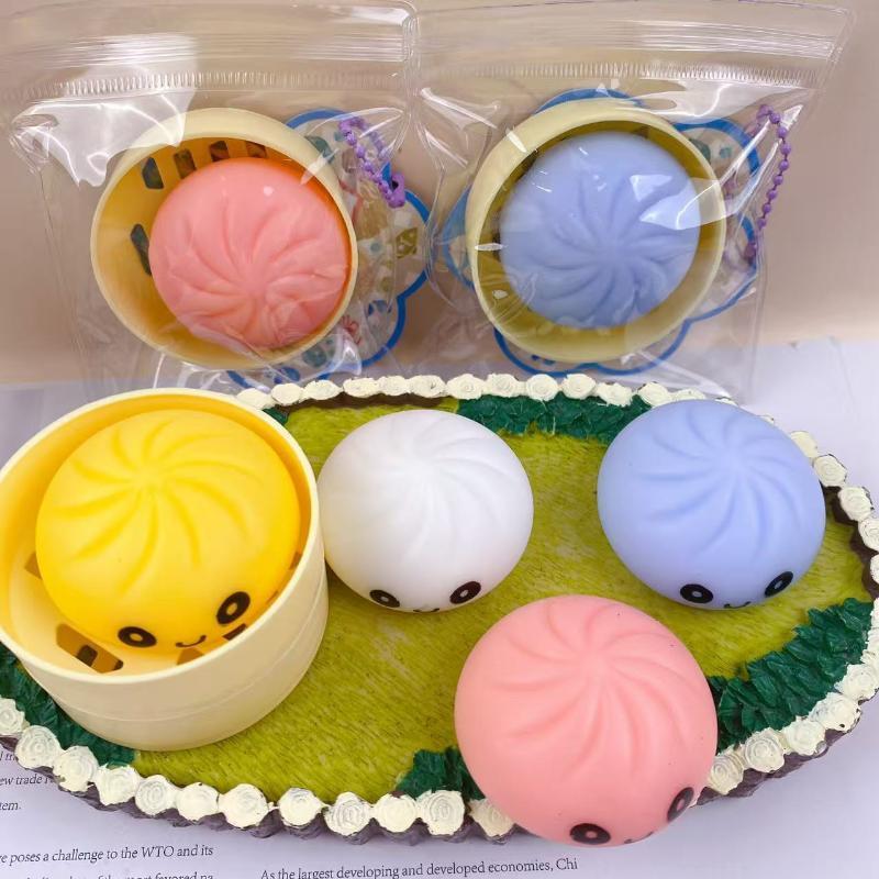 Mini Dumplings Steamer Bun Squeezable Toys Soft Stress Relief Fidget Sensory Toy Keychain Pendant Party Favors Gift
