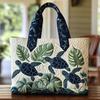 Quilted Fabric Bag with Autumn Forest Leaf Pattern Large Capacity Shoulder Handbag for Everyday Use