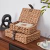 Natural Fiber Storage Box With Cover Permanent Interlaced Design For Home Organization And Display