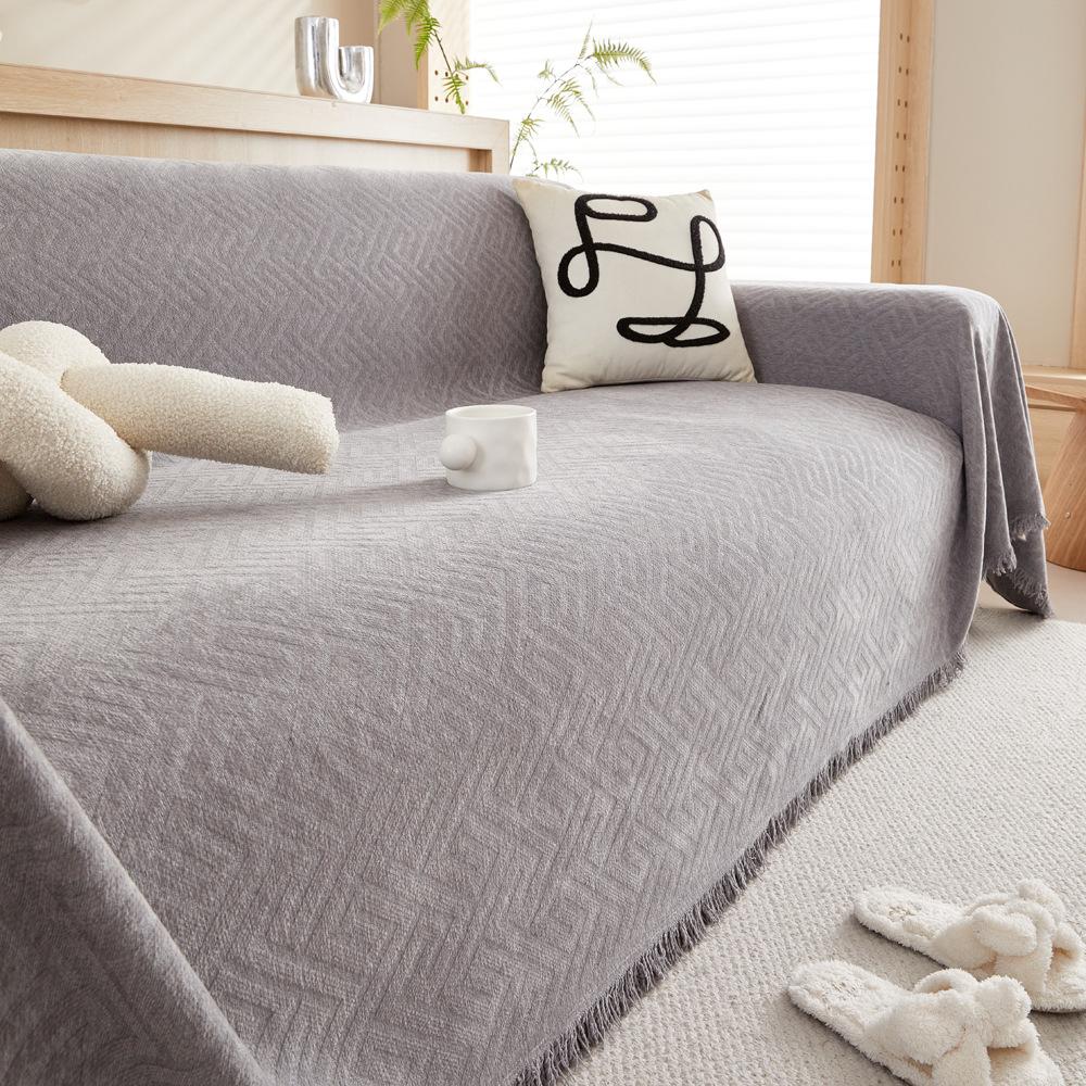 Simple Line Pattern Sofa Towel Cover, Reversible Chenille Sofa Cover, Living Room 3-Seater Sofa Cover Four Seasons Universal