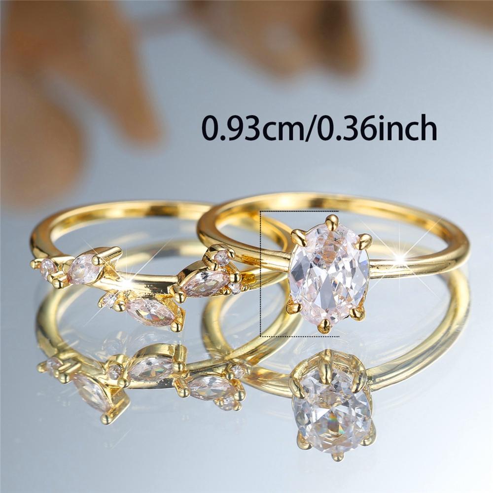 Crystal Female White Zircon Oval Stone Ring Set Fashion Vintage Gold Color Bridal Wedding Engagement  For Women