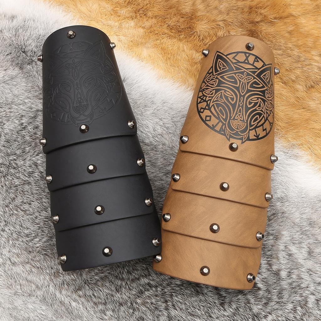 Men Wolf Gauntlet Studs Wristband for Parties, Festivals Industrial Age Costume Brown Medieval Cosplay Gauntlet