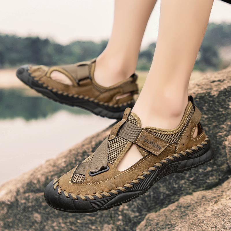 2025 Large Size Men's Shoes Hollow Casual Sandals Summer Foreign Trade Men's Outdoor Men's Leather Sandals Men
