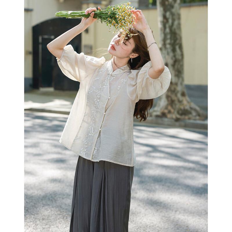 Demana New Chinese Style Button-Down 3/4 Sleeve Blouse M