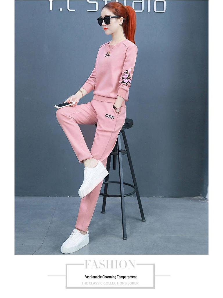 Trendy Spring/Summer 2025 Plus Size Women's Round Neck Sweatshirt & Long Pants Set