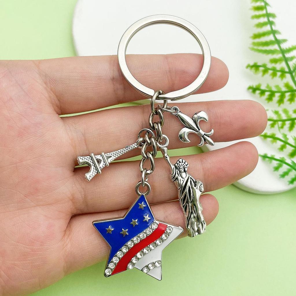 Independence Day Flag Heart & Star Earrings Keychain Pendant