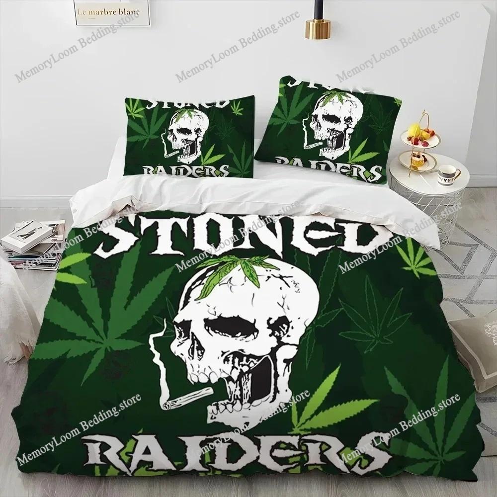 Artwork Unique Maple Weed Plant Green Death Skull Smoke Bedding Set Queen/King Size Duvet Cover Comforter Soft Cozy Home Textile