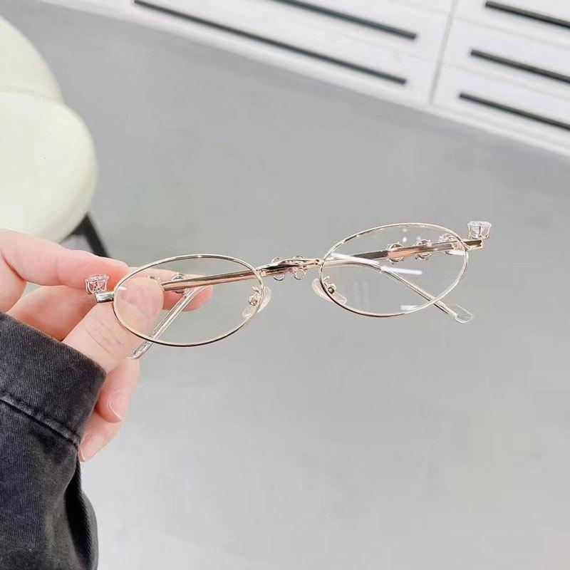 Diamond-Encrusted Oval Glasses Can Be Matched With Myopia Fashionable High-End Plain Decorative Flat Glasses Sunglasses