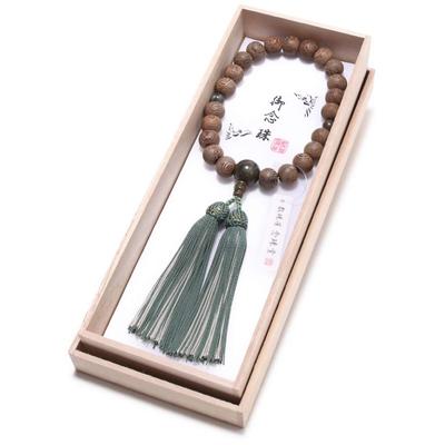 Nenjudo Men's Prayer Beads, Tagayasan Striped Ebony & Labradorite, Pure Silk Tassel, All Buddhist Sects, Handmade In Japan, with Pouch, 80+ Years