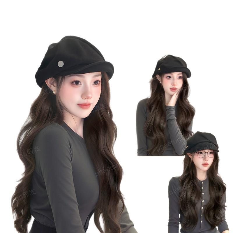 Women's Cloud Octagonal Wig Hat - Natural Full Coverage with Big Waves for Autumn and Winter Fashion