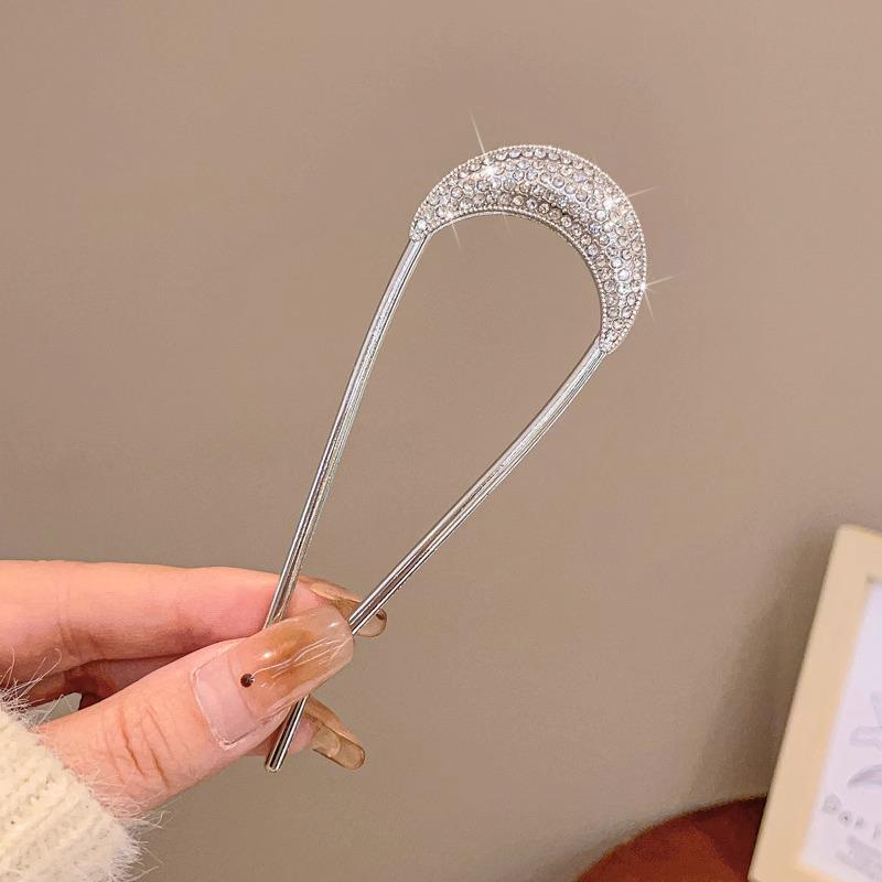 U-Shaped Fixed Hairpin with High-End Alloy Comb for Women's Updos - Ancient Style Four-Tooth Insert