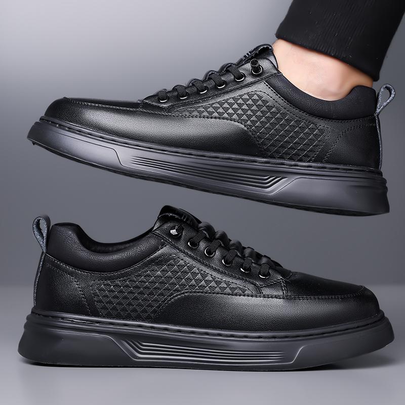 Fashionable Leather Increased Height British Shoes for Men’s Outdoor Hiking Shoes Thick Soled Wear-resistant Men's Sports Shoes