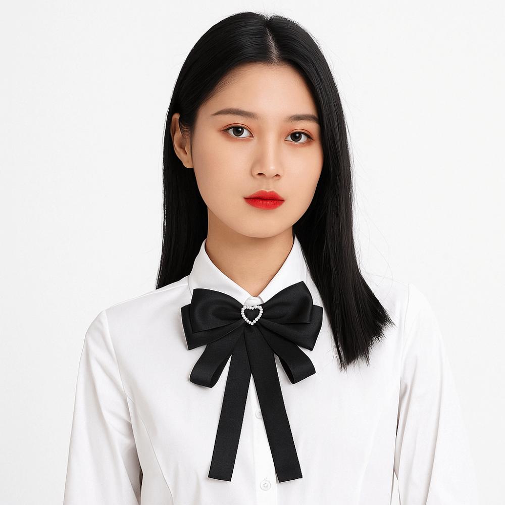 Pearl Black Bow Necktie Rhinestones Funerals Memorial Pin Luxury Black Ribbon Pin  Parties