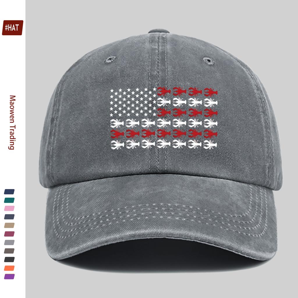 pc Vintage American Flag Lobster Season Theme Baseball Cap Lightweight Breathable Suitable for Spring Summer Design Sun Hat Tr