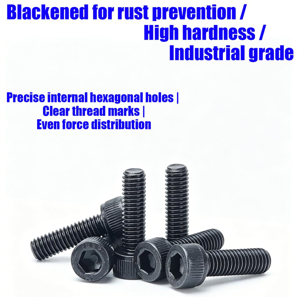 370pcs/12.9 Grade Black Hex Socket Head Cap Screws, Nuts, and Flat Washers Set; DIN912 Metric Bolt Fastener Set; M4 and M5 Bolts